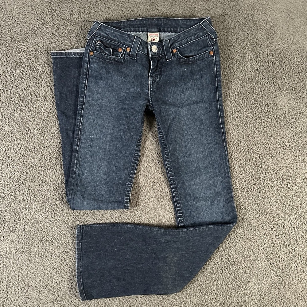 Vintage‎ True Religion Jeans Womens 28 Blue Hi-Rise Boot Thick Stitch